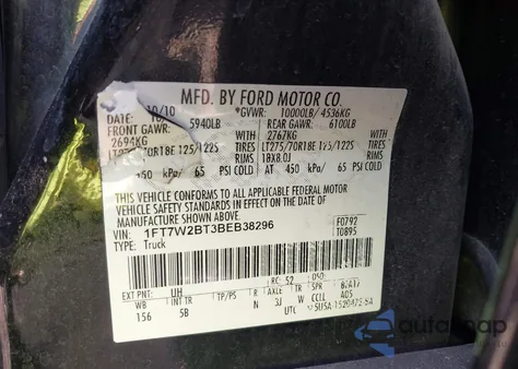 2011 Ford F-250 Lariat from USA, damaged, VIN 1FT7W2BT3BEB38296